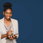 A business owner with a clipboard